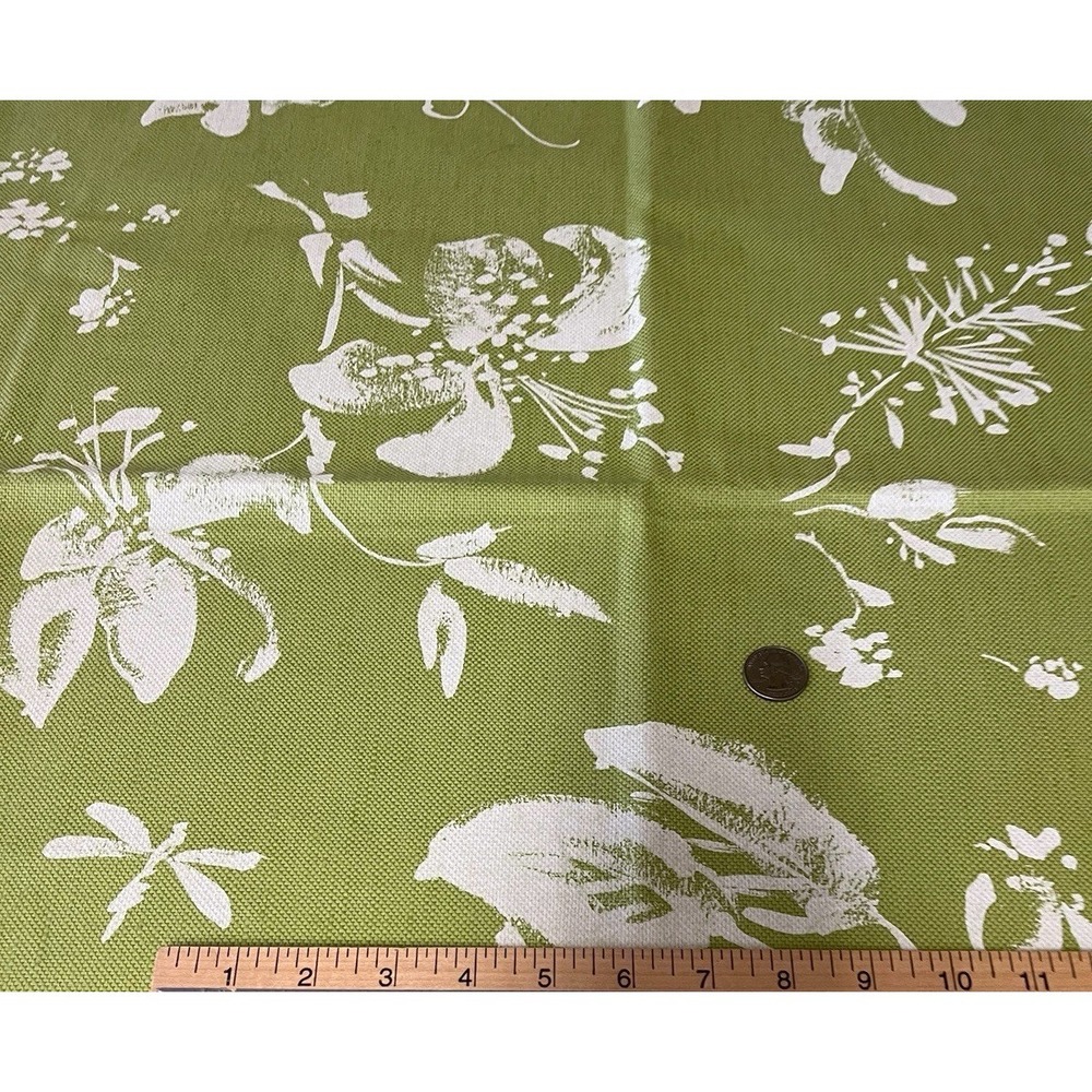 Braemore Textiles Linen Fabric Lime Green‎ Floral Dragonfly Screen Print Drapery